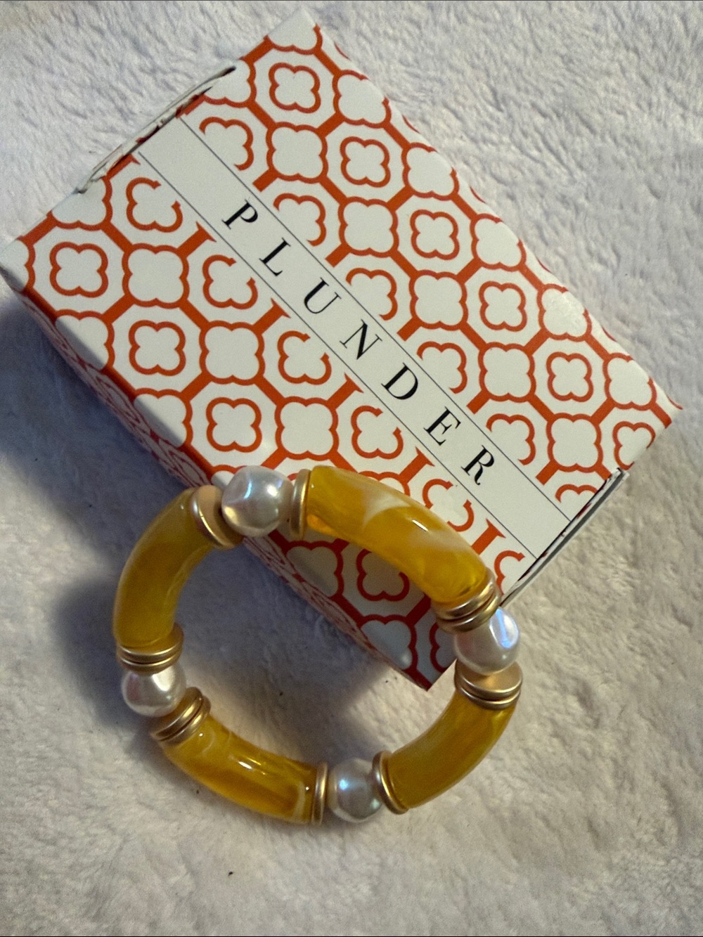 Plunder Yellow Resin, Pearl & Gold-Tone Stretch Bracelet